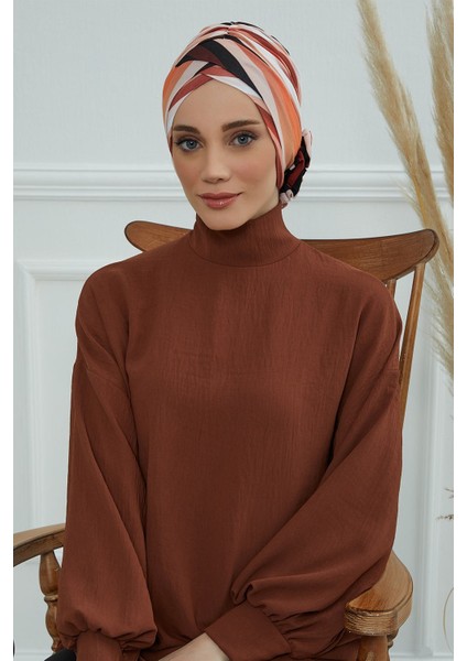 Desenli Çapraz Güllü Bone,desen 35,B-26YD