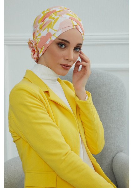 Desenli Çapraz Güllü Bone,desen 31,B-26YD