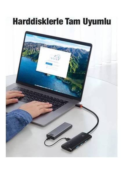 4 Portlu Type-C To USB 3.0 Dönüştürücü Çoğaltıcı 5gbps Aktarım Hub 25 cm Tak Çalıştır