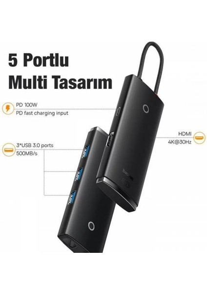 100W 5 Portlu Type-C Hub Adaptör Çoklayıcı HDMI 4K 3*usb 3.0 Pd Girişli Typce Hub