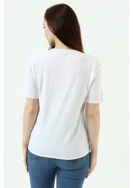 Beyaz Metalik Baskılı Bluz T-Shirt fiyatları