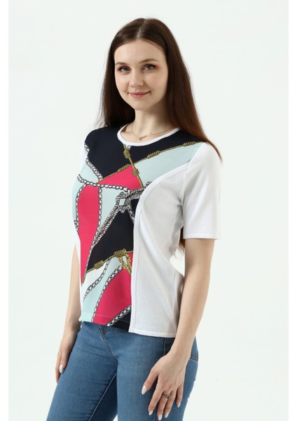 Beyaz Metalik Baskılı Bluz T-Shirt fırsatları