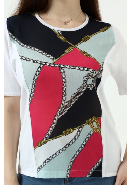 Beyaz Metalik Baskılı Bluz T-Shirt indirimleri