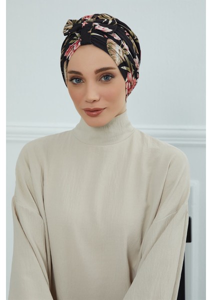 Desenli Önden Fiyonklu Bone,desen 34,b-7yd