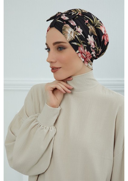 Desenli Önden Fiyonklu Bone,desen 34,b-7yd