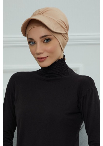 Siperlik Detaylı Penye Bone,sütlü Kahve,b-66