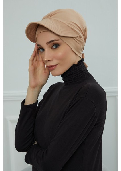 Siperlik Detaylı Penye Bone,sütlü Kahve,b-66