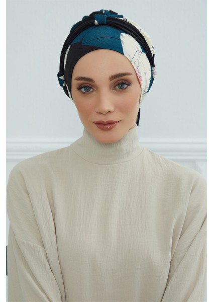 Şifon Kuşaklı Desenli Penye Bone,desen 32 - SIYAH,B-24YD