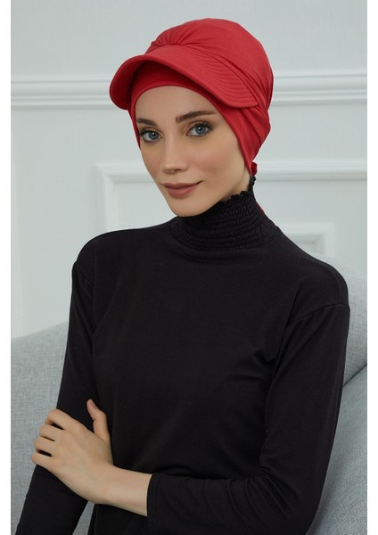 Siperlik Detaylı Penye Bone,kırmızı,b-66