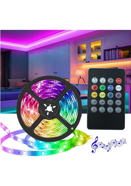 5 Metre Rgb Çok Renkli Müzik & Ses Duyarlı Şerit LED Işık