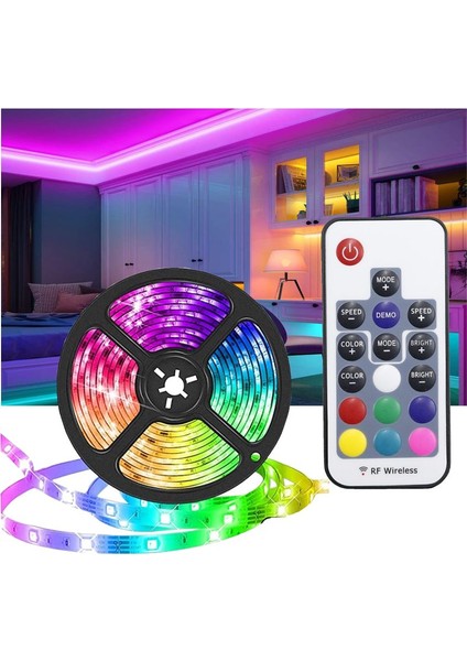 Rgb Çok Renkli Rf Wireless Kumanda Şerit LED Işık 2,5 Metre