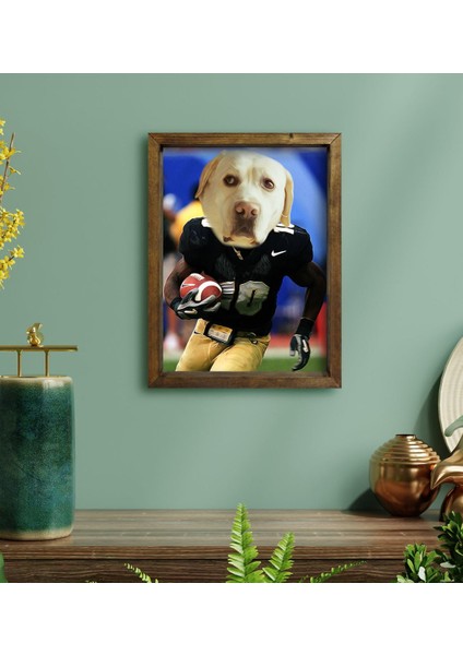Evcil Dostlara Özel Amerikan Futbolcusu Tasarımlı Portre Doğal Masif Ahşap Çerçeveli Tablo 30X40CM-8
