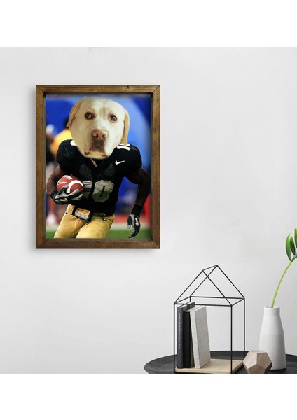 Evcil Dostlara Özel Amerikan Futbolcusu Tasarımlı Portre Doğal Masif Ahşap Çerçeveli Tablo 30X40CM-8 fiyatları