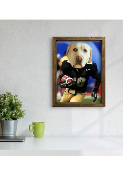 Evcil Dostlara Özel Amerikan Futbolcusu Tasarımlı Portre Doğal Masif Ahşap Çerçeveli Tablo 30X40CM-8 modelleri
