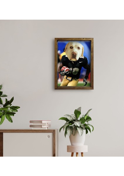 Evcil Dostlara Özel Amerikan Futbolcusu Tasarımlı Portre Doğal Masif Ahşap Çerçeveli Tablo 30X40CM-8 fırsatları