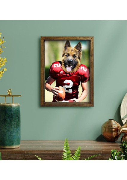 Evcil Dostlara Özel Amerikan Futbolcusu Tasarımlı Portre Doğal Masif Ahşap Çerçeveli Tablo 30X40CM-7
