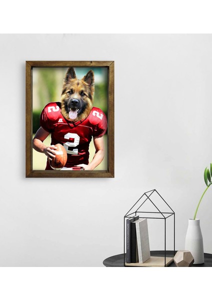 Evcil Dostlara Özel Amerikan Futbolcusu Tasarımlı Portre Doğal Masif Ahşap Çerçeveli Tablo 30X40CM-7 fiyatları