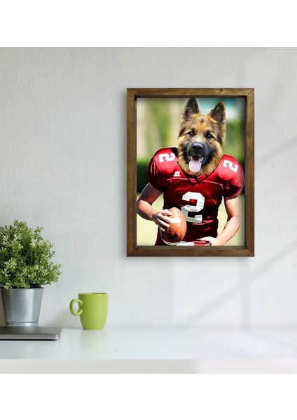 Evcil Dostlara Özel Amerikan Futbolcusu Tasarımlı Portre Doğal Masif Ahşap Çerçeveli Tablo 30X40CM-7 modelleri