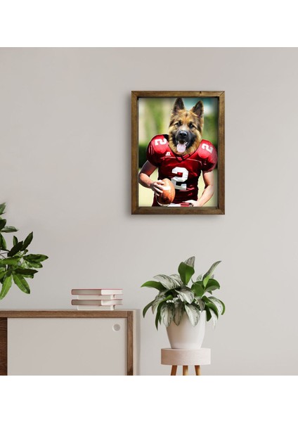 Evcil Dostlara Özel Amerikan Futbolcusu Tasarımlı Portre Doğal Masif Ahşap Çerçeveli Tablo 30X40CM-7 fırsatları