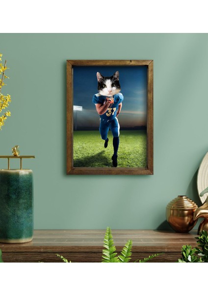 Evcil Dostlara Özel Amerikan Futbolcusu Tasarımlı Portre Doğal Masif Ahşap Çerçeveli Tablo 30X40CM-5