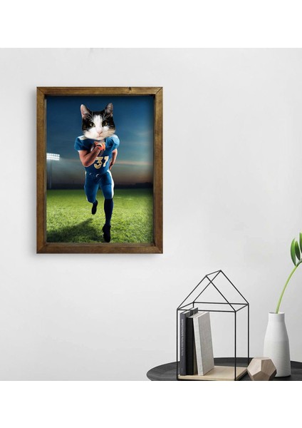 Evcil Dostlara Özel Amerikan Futbolcusu Tasarımlı Portre Doğal Masif Ahşap Çerçeveli Tablo 30X40CM-5