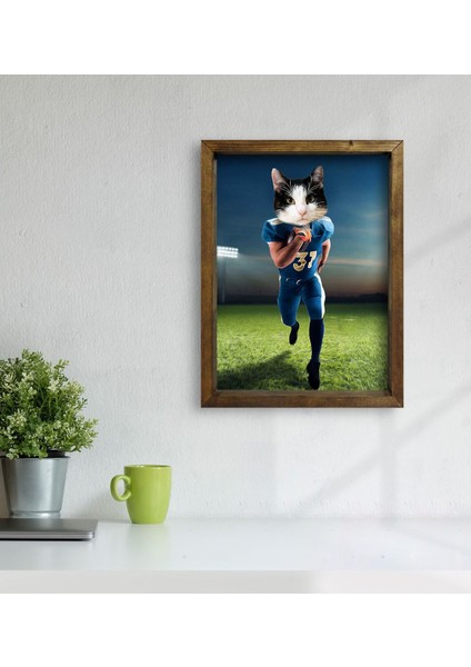 Evcil Dostlara Özel Amerikan Futbolcusu Tasarımlı Portre Doğal Masif Ahşap Çerçeveli Tablo 30X40CM-5