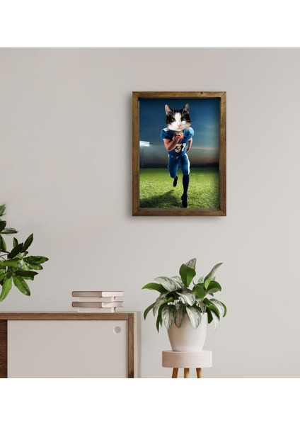 Evcil Dostlara Özel Amerikan Futbolcusu Tasarımlı Portre Doğal Masif Ahşap Çerçeveli Tablo 30X40CM-5