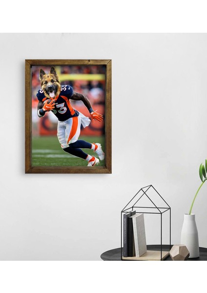 Evcil Dostlara Özel Amerikan Futbolcusu Tasarımlı Portre Doğal Masif Ahşap Çerçeveli Tablo 30X40CM-4