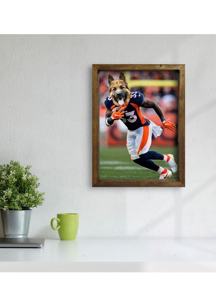 Evcil Dostlara Özel Amerikan Futbolcusu Tasarımlı Portre Doğal Masif Ahşap Çerçeveli Tablo 30X40CM-4