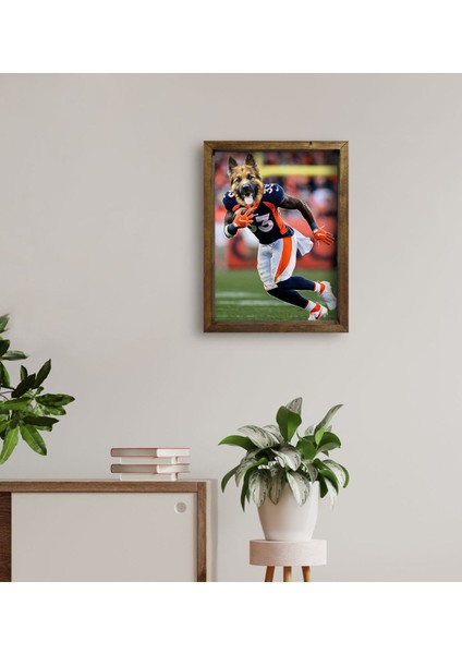 Evcil Dostlara Özel Amerikan Futbolcusu Tasarımlı Portre Doğal Masif Ahşap Çerçeveli Tablo 30X40CM-4