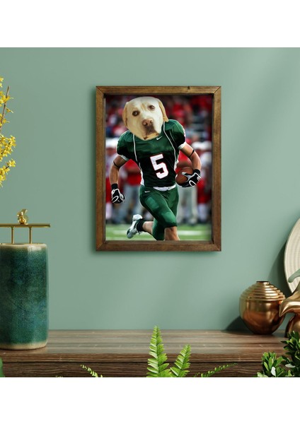Evcil Dostlara Özel Amerikan Futbolcusu Tasarımlı Portre Doğal Masif Ahşap Çerçeveli Tablo 30X40CM-2