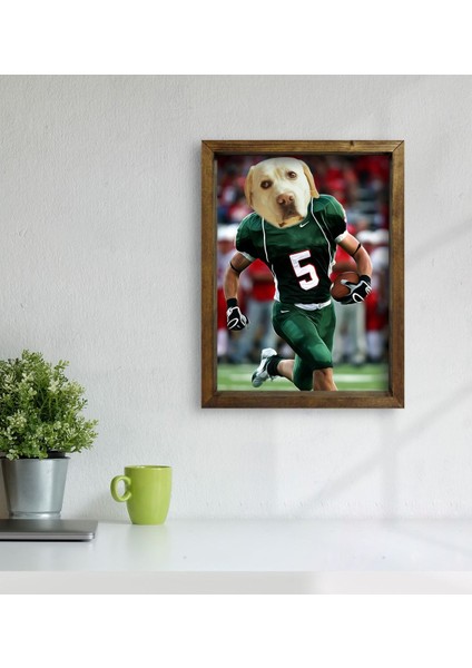 Evcil Dostlara Özel Amerikan Futbolcusu Tasarımlı Portre Doğal Masif Ahşap Çerçeveli Tablo 30X40CM-2 modelleri