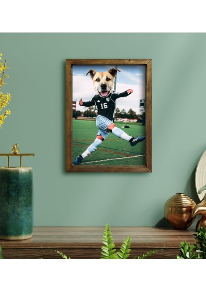 Evcil Dostlara Özel Futbolcu Tasarımlı Portre Doğal Masif Ahşap Çerçeveli Tablo 30X40CM-2