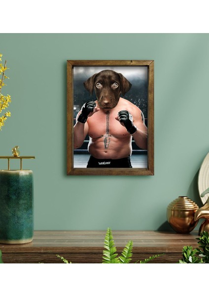 Evcil Dostlara Özel Boksör Tasarımlı Portre Doğal Masif Ahşap Çerçeveli Tablo 30X40CM-5