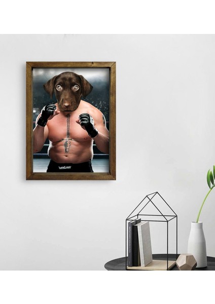 Evcil Dostlara Özel Boksör Tasarımlı Portre Doğal Masif Ahşap Çerçeveli Tablo 30X40CM-5 fiyatları