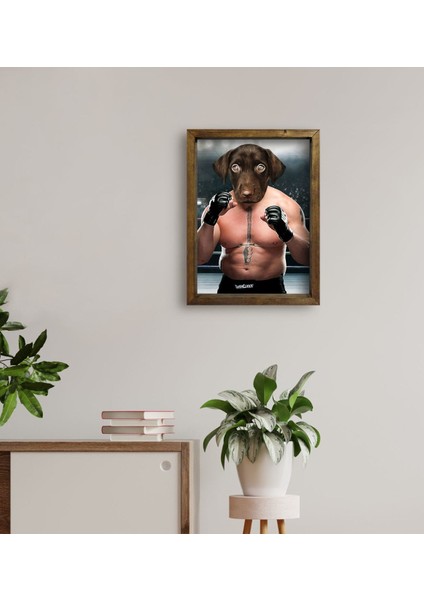 Evcil Dostlara Özel Boksör Tasarımlı Portre Doğal Masif Ahşap Çerçeveli Tablo 30X40CM-5 fırsatları