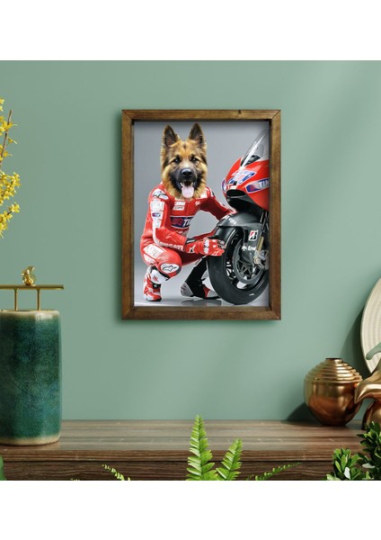 Evcil Dostlara Özel Motogp Tasarımlı Portre Doğal Masif Ahşap Çerçeveli Tablo 30X40CM-3