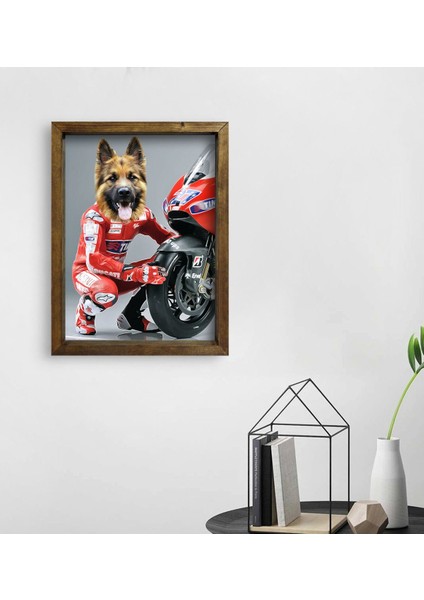 Evcil Dostlara Özel Motogp Tasarımlı Portre Doğal Masif Ahşap Çerçeveli Tablo 30X40CM-3 fiyatları