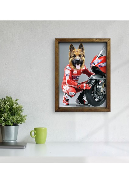 Evcil Dostlara Özel Motogp Tasarımlı Portre Doğal Masif Ahşap Çerçeveli Tablo 30X40CM-3 modelleri