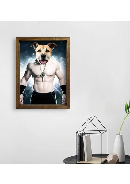 Evcil Dostlara Özel Boksör Tasarımlı Portre Doğal Masif Ahşap Çerçeveli Tablo 30X40CM-4 fiyatları