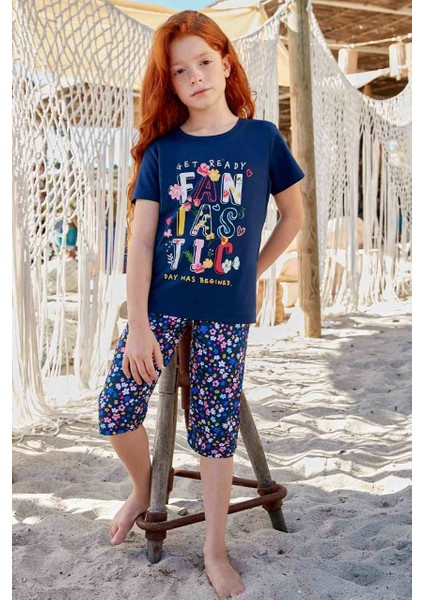 5598 Kız Çocuk Kapri Pijama Takımı Larcivet - 9-10 Yaş