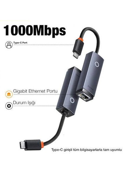 1000MBPS Type-C To RJ45 Dönüştürücü Type-C To RJ45 Ethernet Lan Port Adaptör