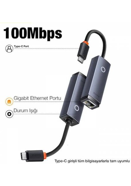 100MBPS Type-C To RJ45 Dönüştürücü Type-C To RJ45 Ethernet Lan Port Adaptör