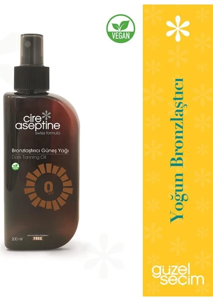 Cire Aseptine Bronzlaştırıcı Güneş Yağı 0 Spf 200 ml