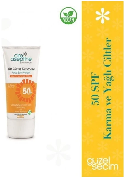 Cire Aseptine Yüz Güneş Koruyucu Karma ve Yağlı Ciltler 50 Spf 50 ml