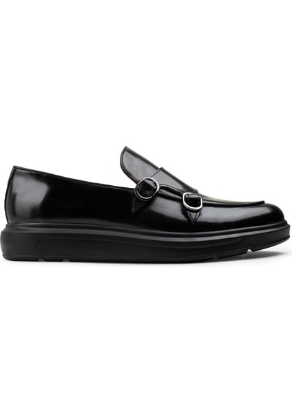 Deri Siyah Comfort Çift Tokalı Erkek Loafer