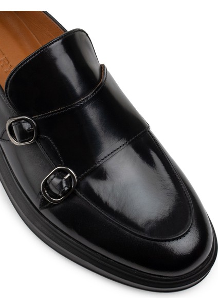 Deri Siyah Comfort Çift Tokalı Erkek Loafer