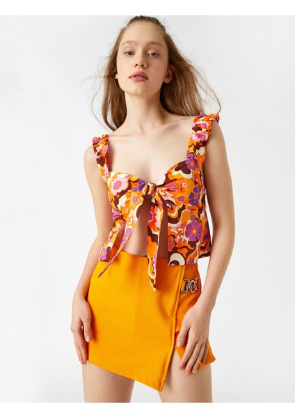 Çiçekli Önden Bağlamalı Bluz