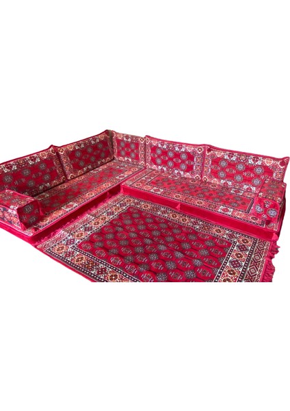 Şark Köşesi Minderi 120x180cm Kilim Takımı Konsept Kırmızı 10 Parça