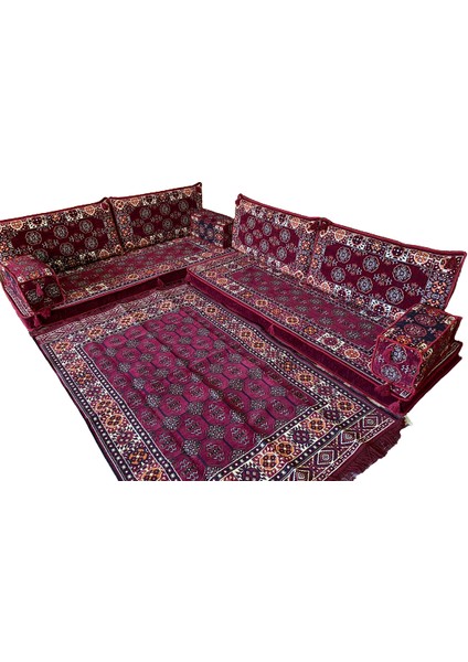 Şark Köşesi Minderi Otantik Desenli 120x180cm Kilim Takımı Konsept Bordo